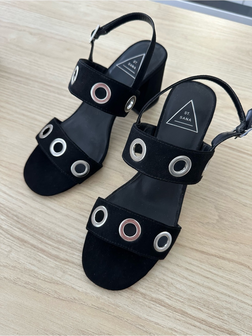 Sol Sana Black Suede Grommet Block Heel Sandals